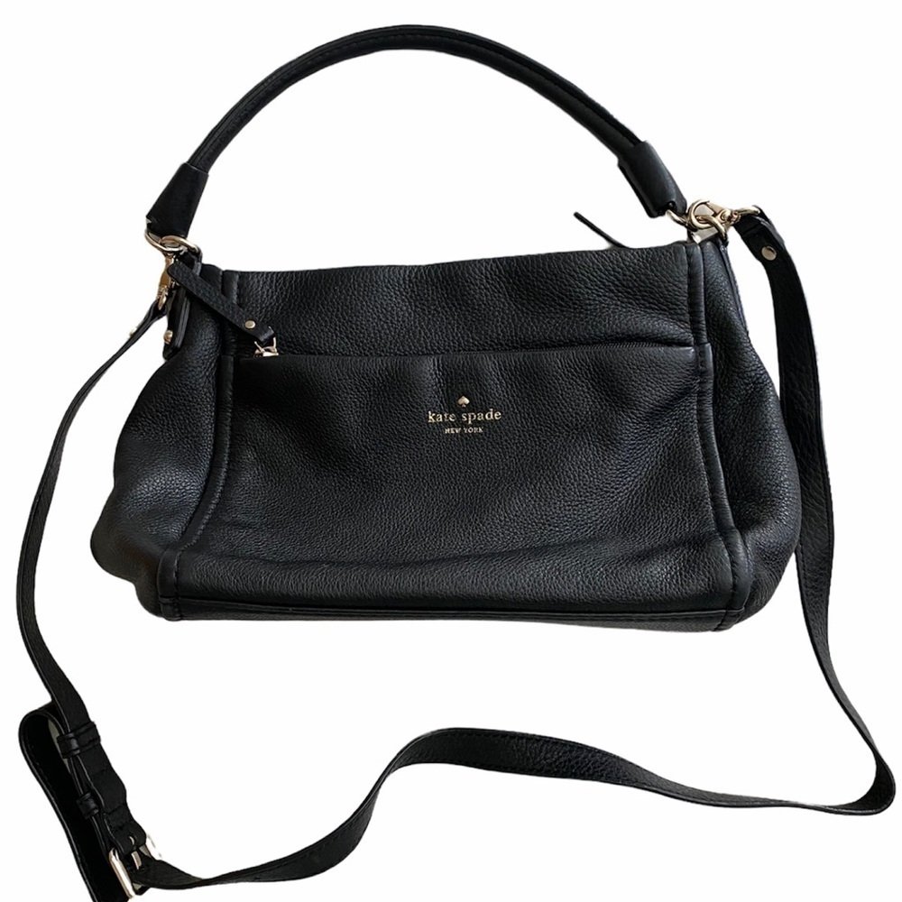 Kate Spade- Black Leather two Strap Hobo Style Satchel with Shoulder Strap